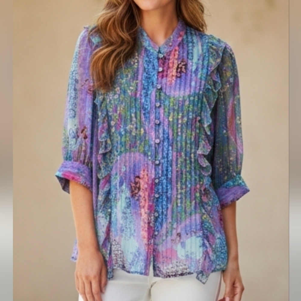 Plenty by Tracy Reese x Anthropologie Bohemian Flowy Femme Sheer Blouse, Size S